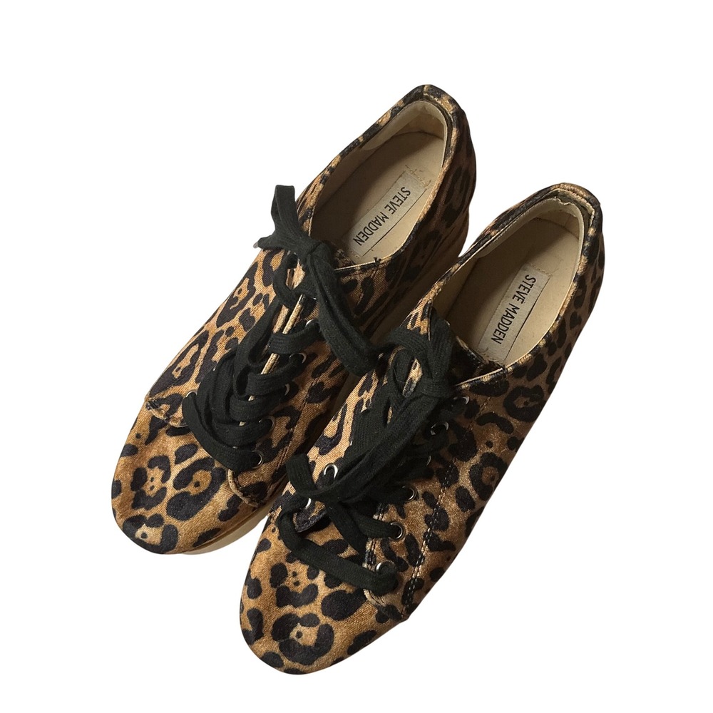Steve Madden Korrie Leopard Print‎ Velvet Platform Sneakers Women's Size 10B